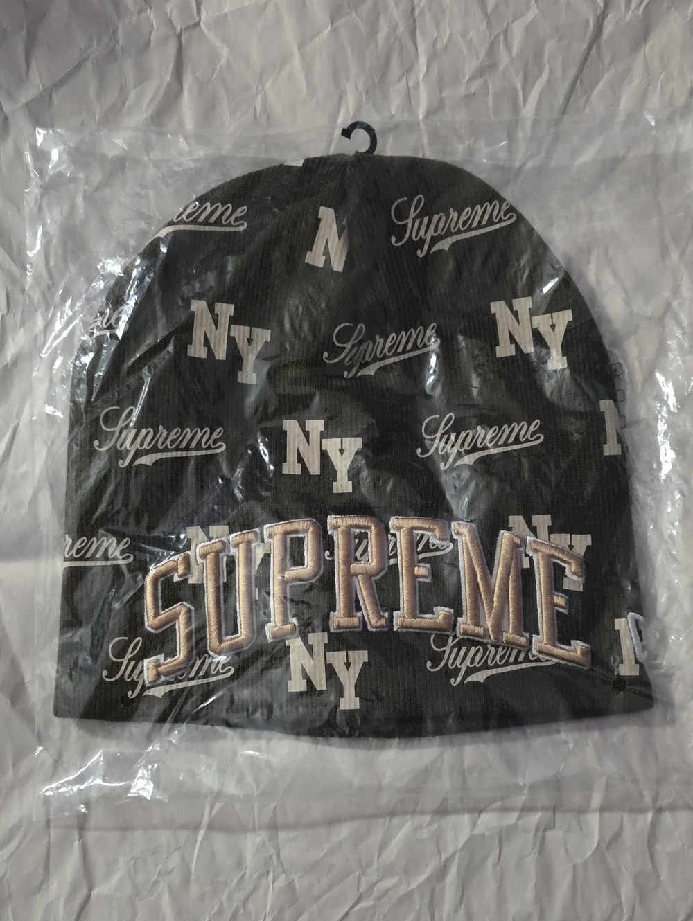 Brand New Supreme New Era Monogram Beanie In Brown.
